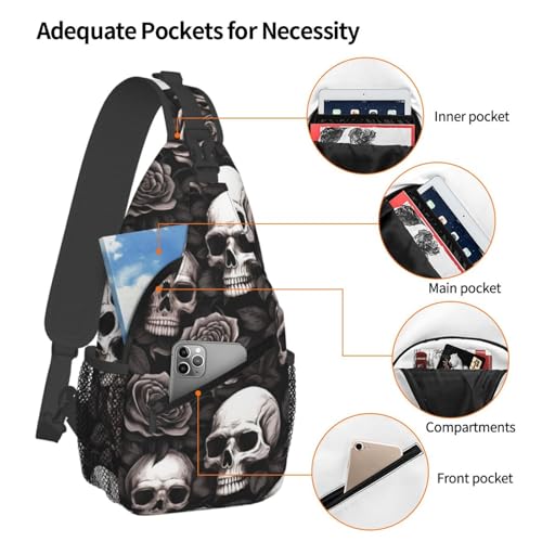 Skulls And Roses Outdoor Crossbody Shoulder Bag For Unisex Young Adult Hiking Bicycling - color: Blue