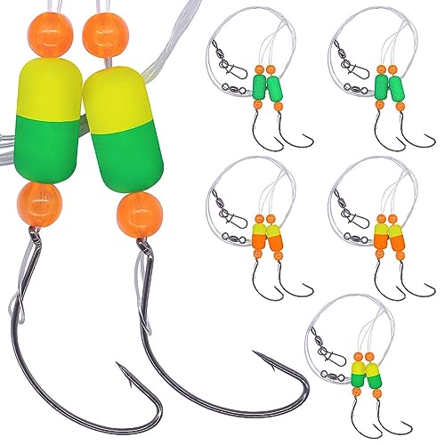 Pompano-Rigs-for-Surf-Fishing-Saltwater-Gear with Double Circle & Wide Gap Hook-6-Pack Surf Fishing Tackle - color: Mixed pack of 6 pcs in 3 colors, size: #2 Wide Gap Hook