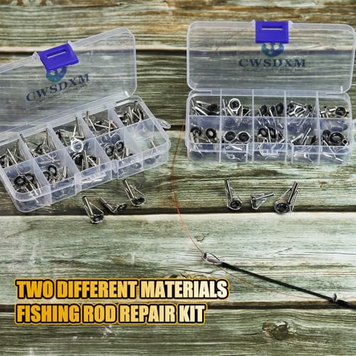 Rod Tip Repair Kit 50pcs Fishing Rod Tips Replacement Set with Storage Box, 10 Sizes Pole Tip Repair Kit - size: B-Stainless Steel rod tip kit