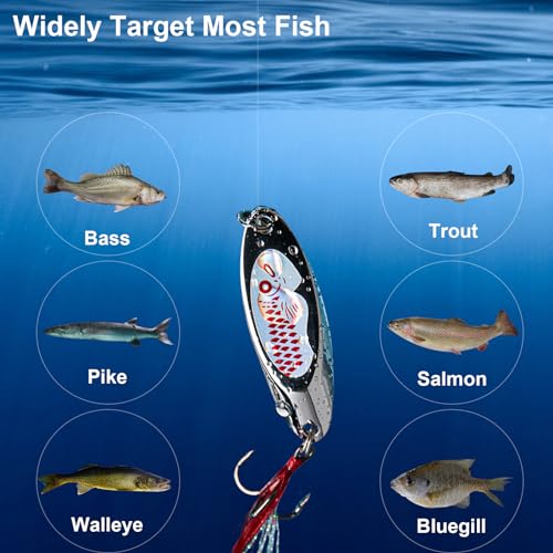 Goture Metal Spoon Trout Lures - Long Distance Casting for Trout, Bass, Crappie, Pike, Salmon - Saltwater & Freshwater - 1/4oz to 1-3/8oz Jigging Spoons - color: A:10pcs Fishing Spoons with Feather, size: 1/4 oz