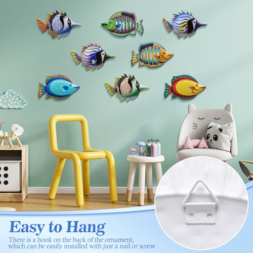 Tandefio 8 Pcs Metal Wall Decor Wall Art Hanging Decorations Outdoor Indoor Sculptures for Garden Fence Pool Home Porch(Fish) - style: Fish
