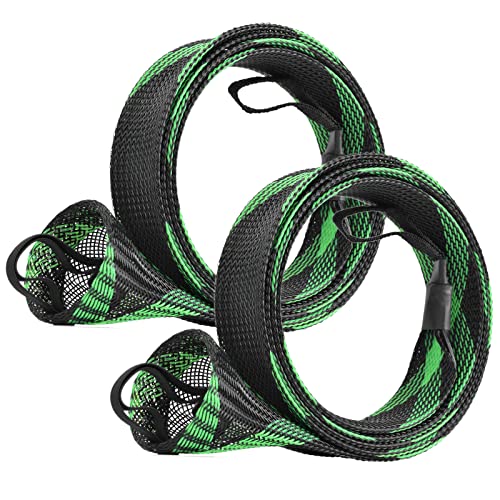 SF Fishing Rod Sock Fishing Rod Sleeve Rod Cover Braided Mesh Rod Protector Pole Gloves Fishing Tools for Spinning Fishing Rod,Casting Rod,Musky Rod, Ice Rod, Fly Rod, Spey Rod - color: Black-green-2pcs, size: Fit Casting Rod 6-1/2 FT to 7-1/2 FT
