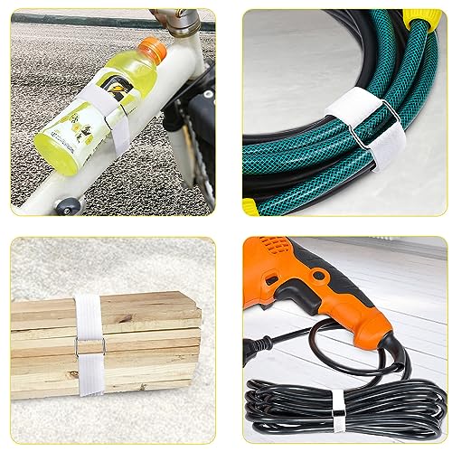 YMCRLUX 1"x16ft Hook and Loop Straps with 25 Metal Buckles, Adjustable Fastening Cable Straps, Cut-to-Length Cinch Strap, Reusable Nylon Securing Cord Ties for Organizer or Storage, 1 inch Wide, White - size: 1in x 16ft White