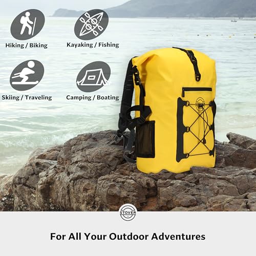 STOVER 5/10/25/30/40/55L Waterproof Dry Bag- Roll-Top Backpack w/Phone Case- Kayaking, Hiking, Camping, Boating- Men/Women - color: 55l Yellow (With Phone Case), size: 55L