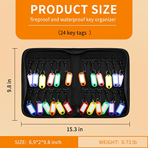 Sdstone Portable Zippered Key Organizer,Fireproof and Waterproof Key Binder with 24 Key Tags Key Case,Portable Manager, Landlord Zipper Key Storage for Real Estate Sales, Hotels - color: Black, size: 24