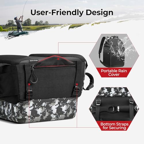 Piscifun Fishing Tackle Backpack with Rod & Gear Holder, Lightweight Outdoor Water-Resistant Fishing Shoulder Storage Bag with Protective Rain Cover, Digital Camouflage - color: Digital Camouflage, size: Large