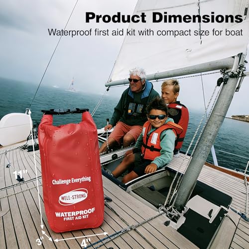 Boat First Aid Kit with Survival Tools, 123pcs Waterproof Emergency Marine Kit with Buckles, Compact Boat Safety Accessories for Fishing Kayaking Boating Camping Rafting Beach Red - color: Ws014-red