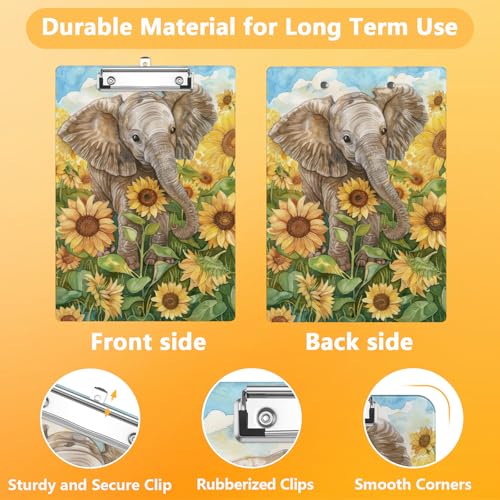 Cute Elephant Sunflower Clipboard, Floral Decorative Clip Board with Metal Clip Cute Plastic Clipboards A4 Standard Size 8.5" x 12.5" for Nurses, Students, Office - color: Elephant