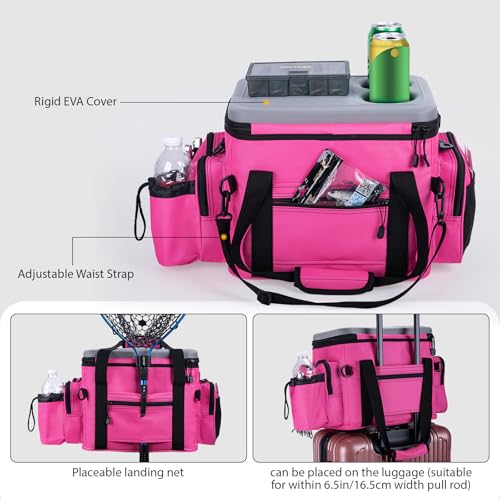 Goture Pink Fishing Rod and Reel Combos with Cooler Tackle Bag, 6FT-9FT Telescopic Fishing Pole with Spinning Reel,4 3600 Trays,Lures,Pliers,Travel Full Kit for Freshwater Saltwater, Women/Beginners - color: A:Pink Tackle Bag with Cooler, size: 19.69"x11.