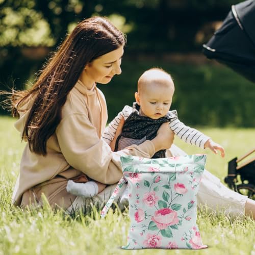 Wet Dry Bags for Diaper Waterproof Swimsuit Washable Reusable Bag for Beach Diapers Dirty Yoga Gym Clothes Plant Gifts for Men Baby Friend Women 12.5x10.2 Inches - color: Flower1