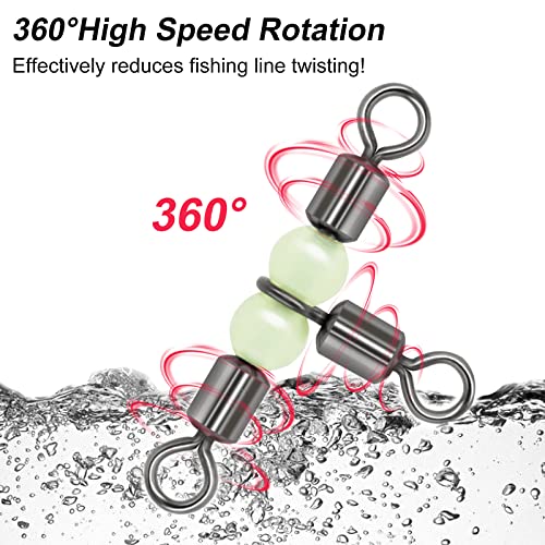Goture Fishing Swivels, 3 Way Swivels Fishing Tackle, T Shape Cross Line Rolling Swivels with Luminous Beads Saltwater Freshwater,Three Way Fishing Swivels Barrel Swivels for Catfish Rig Surf Rig - color: C:30pcs 3 Way Fishing Swivels-Luminous, size: 5*6