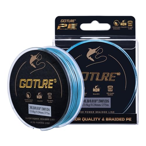 Goture Braided Fishing Line, 8-Strand and 4-Strand Ultra-Smooth UHMWPE Fiber, High Sensitivity Zero Stretch Abrasion Resistant Braid for Saltwater and Freshwater Fishing - color: B1:X 4 Rainbow Blue, size: 20LB(300yds)