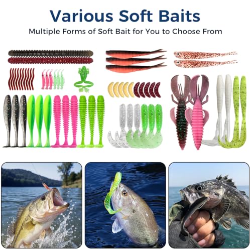 Fishing Lures - Fishing Kit Included 193Pcs Fishing Accessories and Tackle Box, Frogs, Minnows, Soft Baits, Hooks & Weights Accessories Gear Gift for Men Freshwater Bass Trout - size: 193Pcs-1
