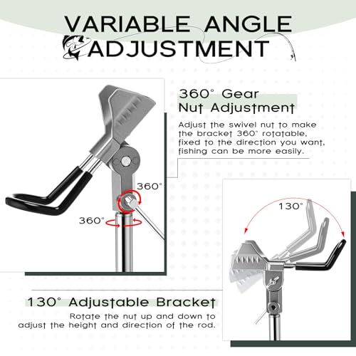 Lounsweer 4 Pcs Fishing Rod Holders 360 ° Adjustable Fishing Pole Holders Multifunctional Stainless Steel Ground Fish Rod Pole Brackets for Detachable Fish Equipment Lakes Rivers Gifts Men - color: silver