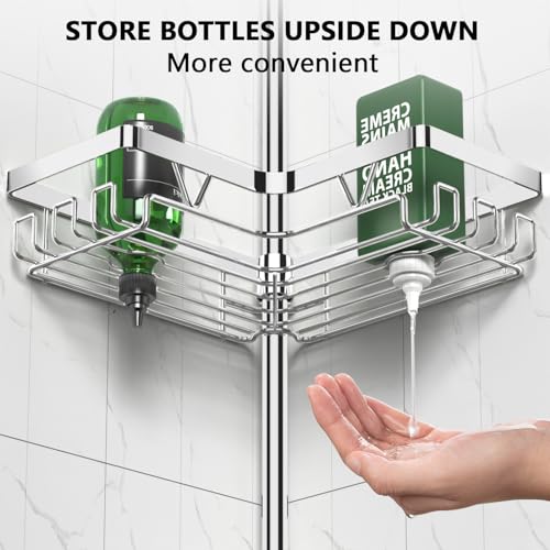DAOYA Corner Shower Caddy Tension Pole - Chrome Tension Rod Shower Caddy Adjustable Shampoo Holder for Bathroom/Bathtub/RV, Stainless Steel, Floor to Ceiling 25-114.2 inch - color: Chrome