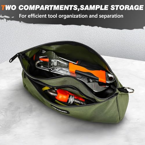 12 10" Small Tool Pouch 2 Pack, Zipper Tool Bag 2 Compartments, Utility Hand Bag with D-Ring, Toolbox Organization, Screwdriver Dril Storage Tool Box, Mechanic Men Dad Gifts, Orange/Green - color: Wedge-Orange/Green 2Pack, size: 12"x7"&10" x 6"