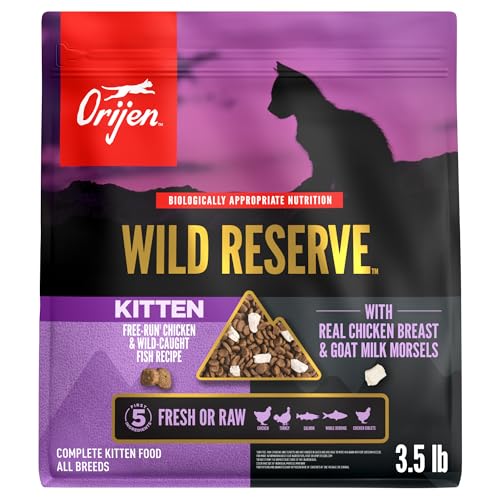 ORIJEN Wild Reserve Dry Cat Food Free-Run Chicken & Wild-Caught, 3.5lb Bag | WHOLEPREY Ingredients, Freeze Dried, Fresh or Raw Ingredients, High Protein, Made in the USA, Digestive Health, Real Chicken - size: 3.5 Pound (Pack of 1)