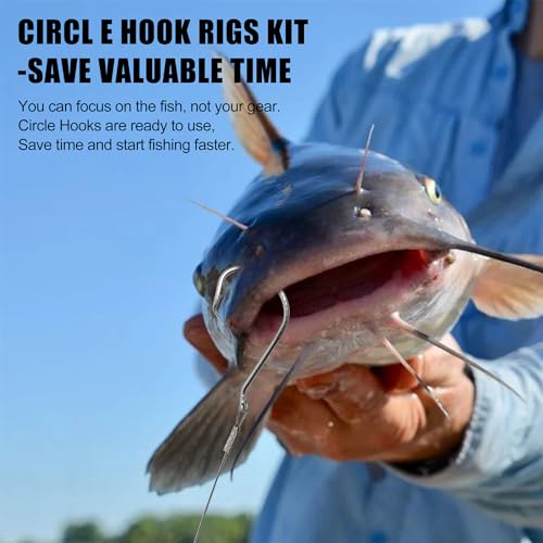 Circle Hooks Rigs Saltwater Fishing Leader Wire, 20pcs Circle Hooks with Steel Wire Leaders Catfish Rig for Bass Surf Fishing Striper Snapper Flounder - size: 5/0-20Pack