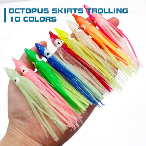 Squid Swimbait Fishing Lures - Tail Octopus Jig Head Glow Soft Plastic Lures - Trout Bass Fishing Baits Kit - color: D-glow squid lures 50pcs 3.54in