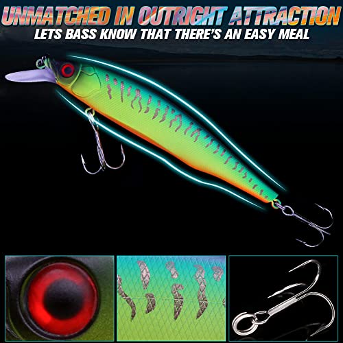 XFISHMAN Jerkbait Kit - Minnow Lure - Suspending - Bass, Smallmouth Bass, Walleye, Largemouth Bass - 1 Piece - color: Mat Tiger, size: 110mm（4-3/8"in）