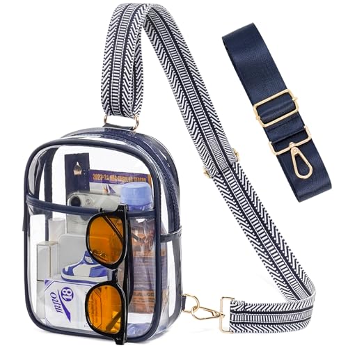 3 Pockets Clear Bag for Stadium Events with 2 Long Straps Sling Backpack Fanny Pack Concert Crossbody Purses for Women - color: 1# dark blue, style: Style 1