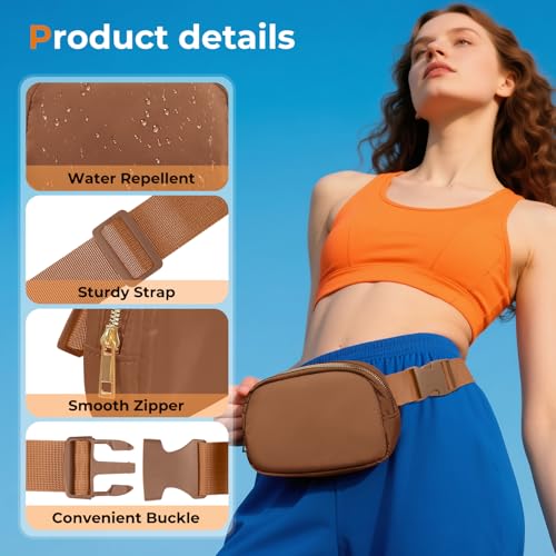 Belt Bag Zipper Fanny Pack Crossbody Bags for Women,Fashion Nylon Waist Packs, Water Repellent Two Way wear with Adjustable Strap Gifts for Teenage Girls Women Men(Brown) - color: Brown