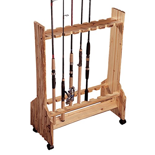 Rush Creek Creations | Double-Sided Fishing Rod Holder for 16 Saltwater/Freshwater Fishing Rods, Fishing Pole Holder for Garage Organization and Room Storage, for Fishing Gear and Fishing Accessories