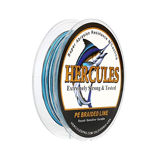 HERCULES Cost-Effective Super Strong 4 Strands Braided Fishing Line 6LB to 100LB Test for Salt-Water, 109/328 / 547/1094 Yards (100M / 300M / 500M / 1000M), Diam# 0.08MM - 0.55MM, Hi-Grade - color: Blue Camo, size: 8LB(3.6KG)-0.10MM-1094YDS(1000M)