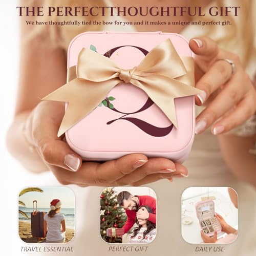 MFXIP Easter Basket Stuffers for Teens Essentials, Valentines Day Christmas Stocking Stuffers for Women Teen Girl Gifts Trendy Stuff Travel Jewelry Box Case Organizer Personalized Birthday Gifts - color: Initial Q Pink