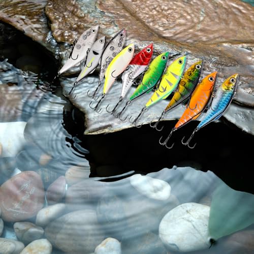 Lipless Crankbait Rattle Trap Fishing Lures Topwater Bass Fishing Lures for Walleye Trout Musky Long Casting Distance Freshwater Saltwater 2.96in/0.39oz FS/YE-06 - style: A1,5pcs