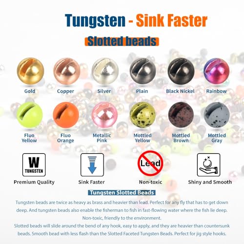 50pcs Tungsten Slotted Beads for Fly Tying, Sink Deeper and Faster 12 Colors/13 Sizes Slotted Tungsten Beads Fly Tying Beads Head Fly Tying Materials - color: Black Nickel, size: 3.3mm