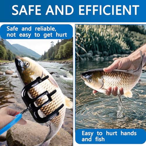 2PCS 3 Claw Fish Gripper and 1PCS 2 Claw Fishing Pliers,Upgrade Multifuctional Fish Grabber Tool,Fishing Pliers Kit for Most Freshwater Fish and Crabs(Blueish Red)