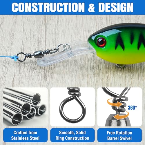 SILANON Barrel Swivels Fishing Tackle,60/120pcs Rolling Ball Fishing Swivels Connector Stainless Brass Solid Rings High Strength Saltwater Fishing Swivels Accessories - color: Black, size: 2/0-60pcs