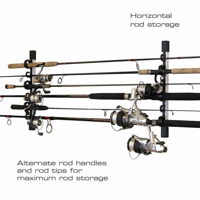 Rush Creek Creations 6 Rod Fishing Holder - Vertical/Horizontal Rack for Garage Organization and Wall Storage - color: White and Black, size: 1 PACK