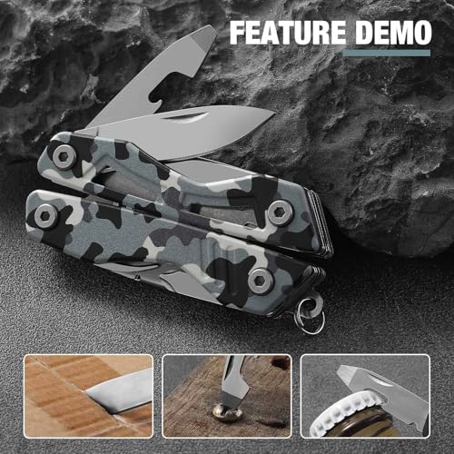 VIRENKNIFE Mini EDC Multitool,13-in-1 Stainless Steel Multi Tool Pliers with Pocket Knife,Bottle Opener，Screwdriver，Perfect for Camping, Outdoor and Everyday Use,Gifts for Men Dad（Camo） - color: Camo