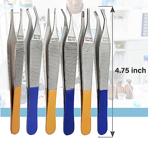 Set of 6 Adson Dressing Tissue Brown Forceps 4.75", Straight and Curved - Premium Quality Stainless Steel (A2Z BRAND)