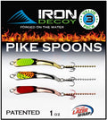 IRON DECOY Spoon Fishing Lures 3-Pack, Multi-Species Metal Spoons for Trout, Walleye, Bass, Salmon, Pike, Ice Fishing & Trolling, Vibrating Spoon Lure Kit - color: Northern Pike, 1 oz