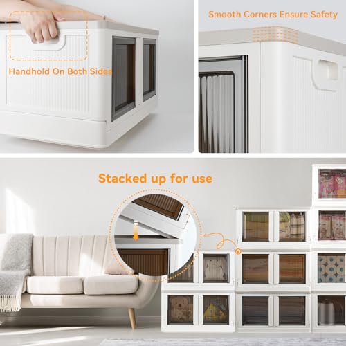Storage Bin, Cabinet with Lids, Extra Large, Useful Box, 19 Gallon (72L) Capacity, Foldable, Plastic, Underbed or Countertop Use, Excellent Home Organizer - color: Milk White, size: 19 Gal (72L)