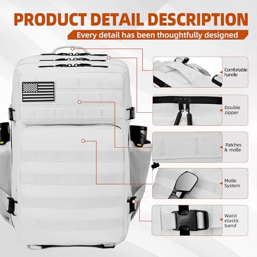 LUPU TACTICAL 45L Backpack for Men and Women 3 Days Assault Pack Outdoor Travel Hiking Camping Rucksack with Molle Webbing (White)