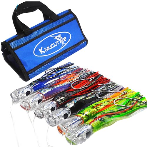 Set 6 Pcs Saltwater Trolling Lure 6.5/7/9 inch Marlin Deep Sea Fishing Bait | For Tuna Dolphin Sailfish Shark Big Game Fishing Tackle - color: 9 inch lure / Portable Handle bag