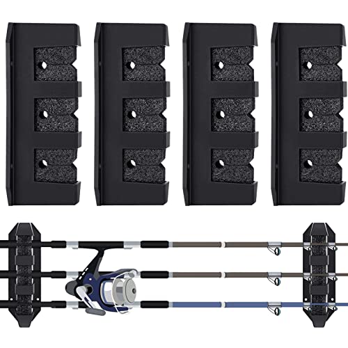 Sratte 2 Pcs Fishing Rod Holder Wall Mount Fishing Pole Holders for Boats 3 Rod Black Horizontal Garage Wall Pole Rack Summer Boat Accessories for Men Gifts