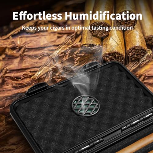 Cigar Humidor, ClGCRAFT Travel Cigar Humidor Box- Portable Cigar Case with Humidifier Disc, Waterproof, Essential Airtight Travel Humidor Kit for Cigar Aficionados (Holds up to 4 Cigars) - size: Holds up to 4 Cigars