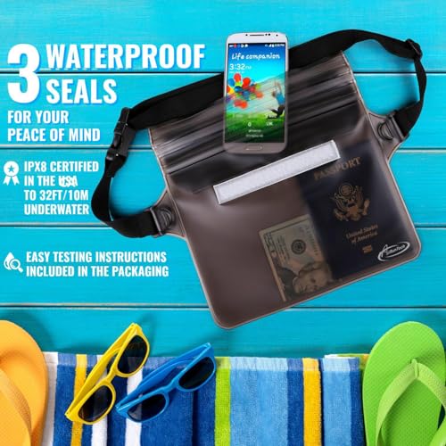 AiRunTech Waterproof Fanny Pack,Phone Pouch Dry Bag for Passport Wallet Purse,Floating Waterproof Bags for Travel Beach Swimming Kayaking Boating Cruise Accessories - color: Gray + Black