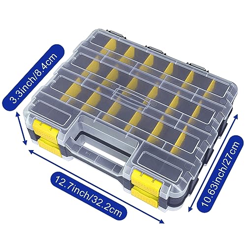 Double Side Tool Box Organizer, Hardware Storage Box, Portable Small Parts Organizer with Removable Plastic Dividers for Screws, Nuts, Nails, Bolts, Yellow - color: Yellow