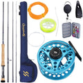 Sougayilang 5/6 Weight 9ft Fly Rod, 4-Piece Graphite Rod, Die Cast Aluminum Reel, Carrying Case, Fly Box & Fishing Flies Combo Starter Kit - color: Fly Fishing Combo #8-Blue