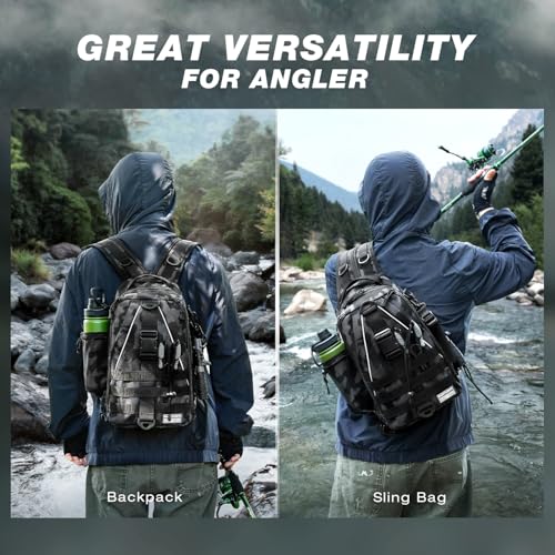 Ghosthorn Fishing Backpack with Tackle Boxes Fish Lip Gripper Pliers Lures Waterproof Tackle Bag with Rod Holder Fishing Gear - color: Black Camouflage Set, size: Standard