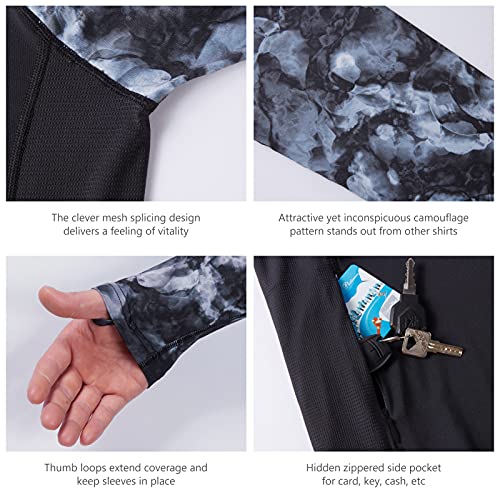 BASSDASH Men’s UPF 50 Performance Fishing Shirt Cooling Hoodie Camo Long Sleeve FS17M - color: Black / Splash Black, size: Small