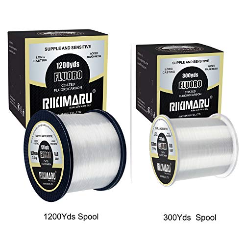 RIKIMARU Fluoro Fishing Line, 100% Soft Fluorocarbon Coated Fishing Line - size: 15 lb/0.37 mm/1200 yds