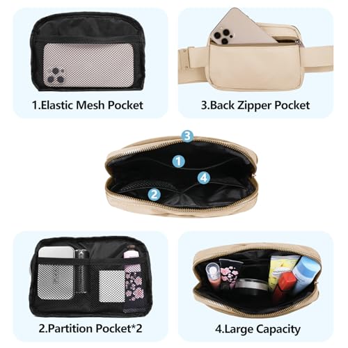 VOROLO Fanny Pack For Women And Men Crossbody Bag Belt Bag Khaki | Adjustable Strap Graduation Gifts Lightweight Travel Running - color: Khaki