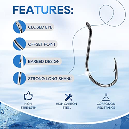 UCEC Fishing Hooks Octopus Hooks for Saltwater Freshwater High Carbon Steel Offset Circle Octopus Catfish Hooks for Catfish Trout Fishing Size 1/0 3/0 5/0, 50pcs/Box - size: 1/0